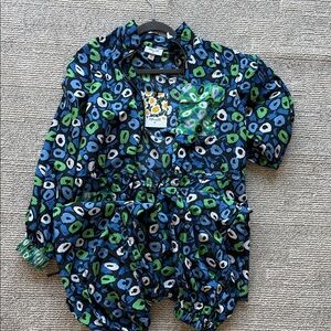 Diane Von Furstenberg Blue Green Black Printed Jumpsuit Romper